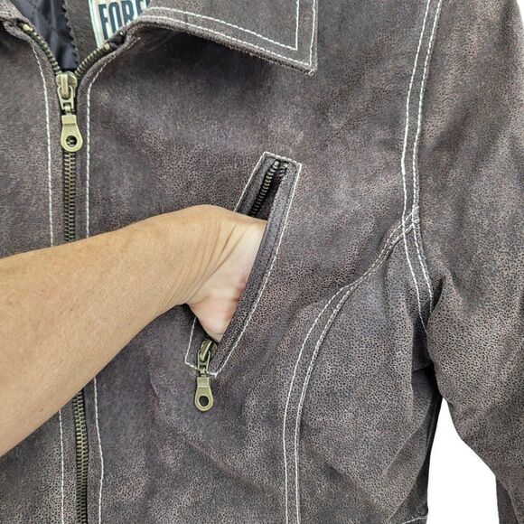 Vintage 80s Forenza Jacket Leather Western Cowgirl Cinched Waist Zip Up Brown S - Picture 7 of 13